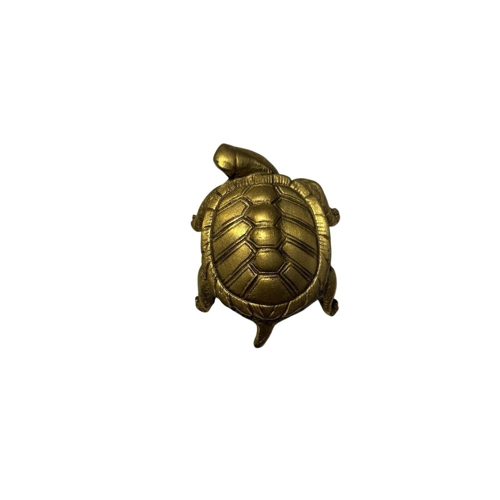 Vintage Signed PEM Gold Tone Sculpture Turtle Tortoise Brooch Pin